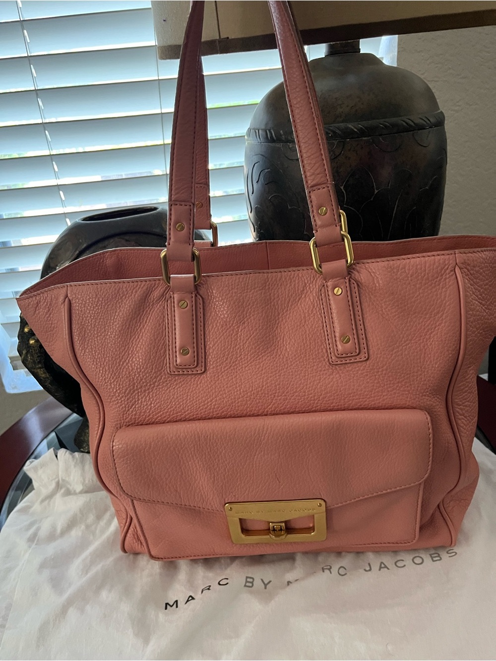 Marc Jacobs Dusty Rose Pebbled Leather Tote with Front Pocket